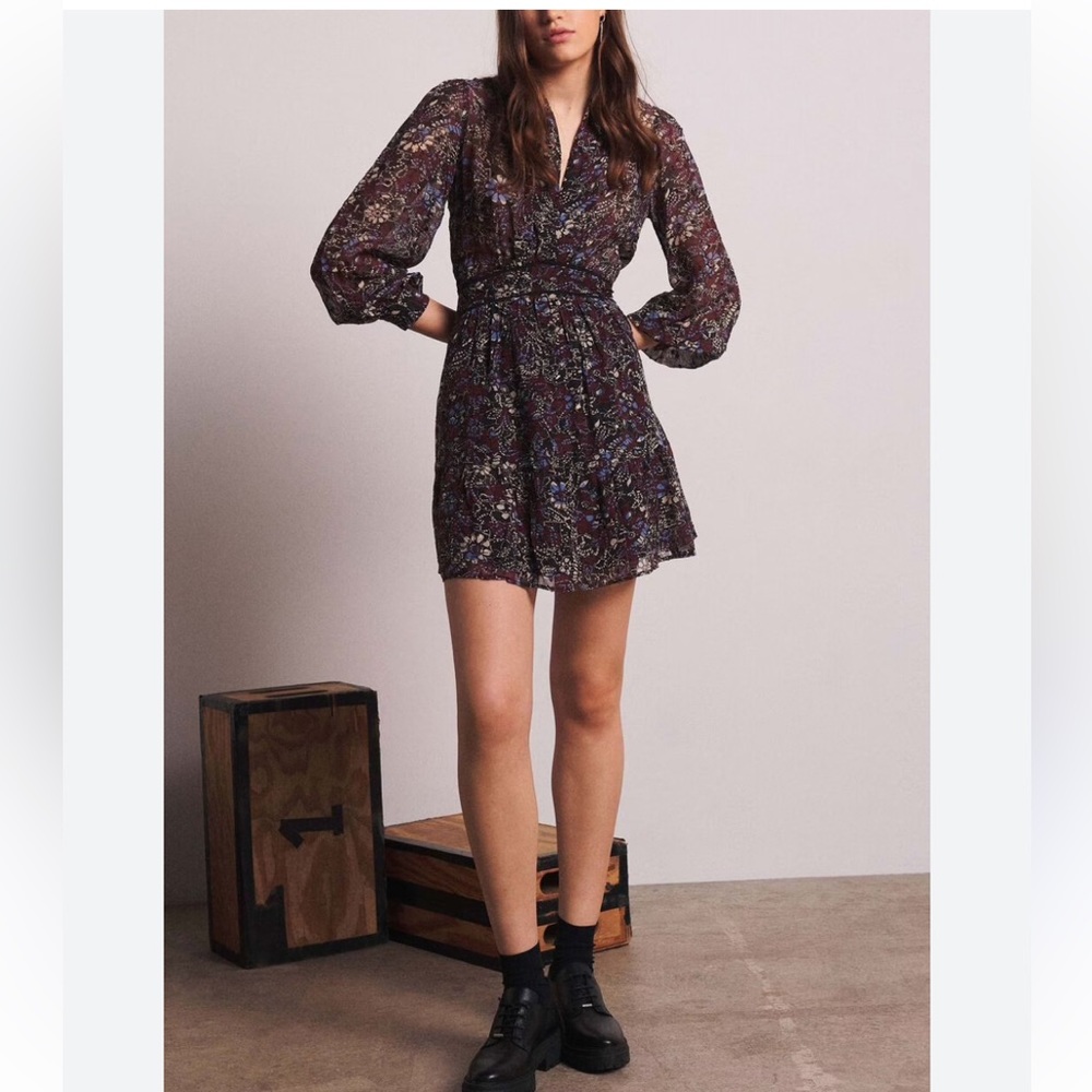 ba&sh Giani Sheer Floral Mini Dress, US Size 6.